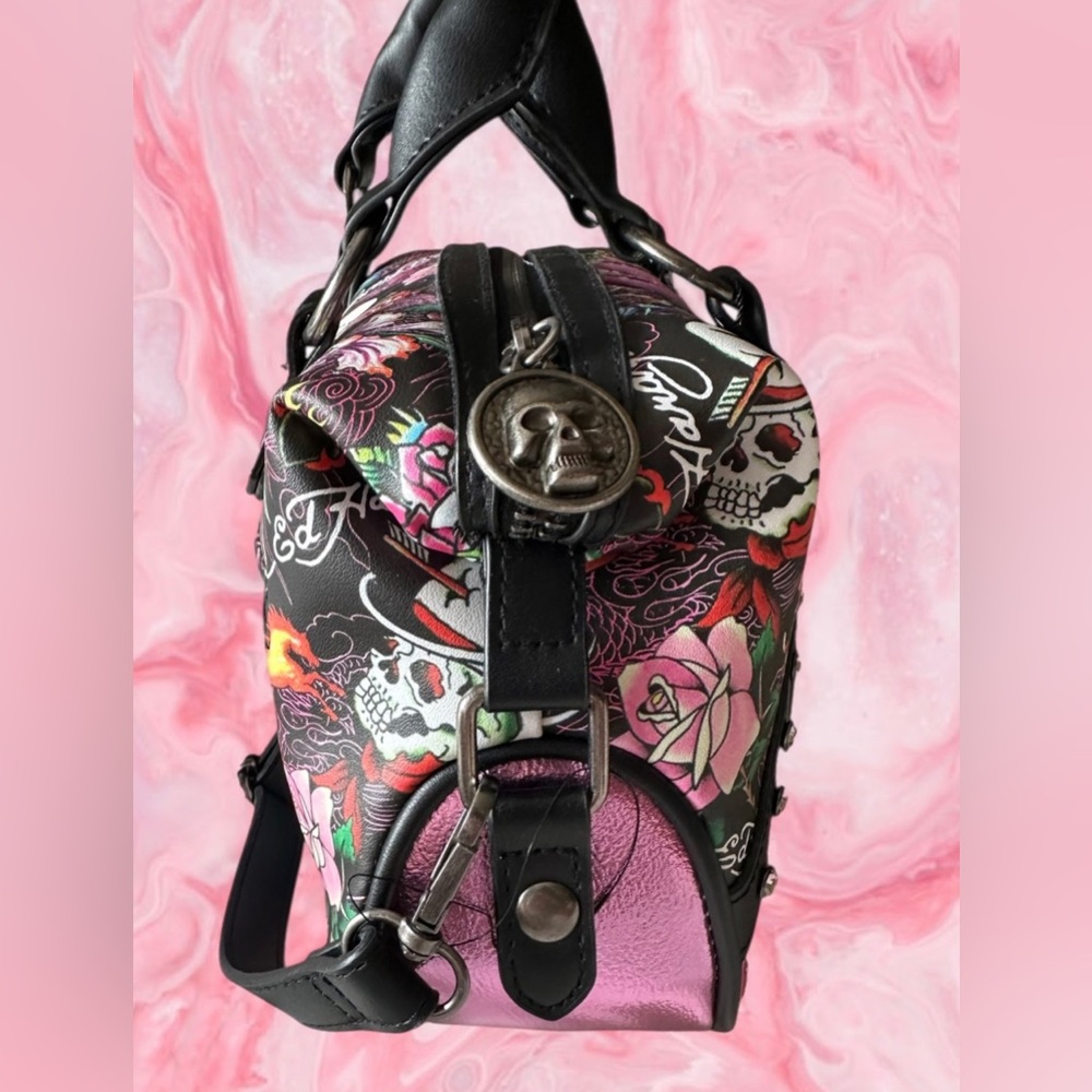 Ed Hardy Floral Tattoo Skull Satchel NWT - Picture 11 of 15